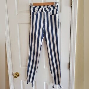 Subdued Skinny High Waist Striped Women's Jeans In Cosmo Blue White Size 26